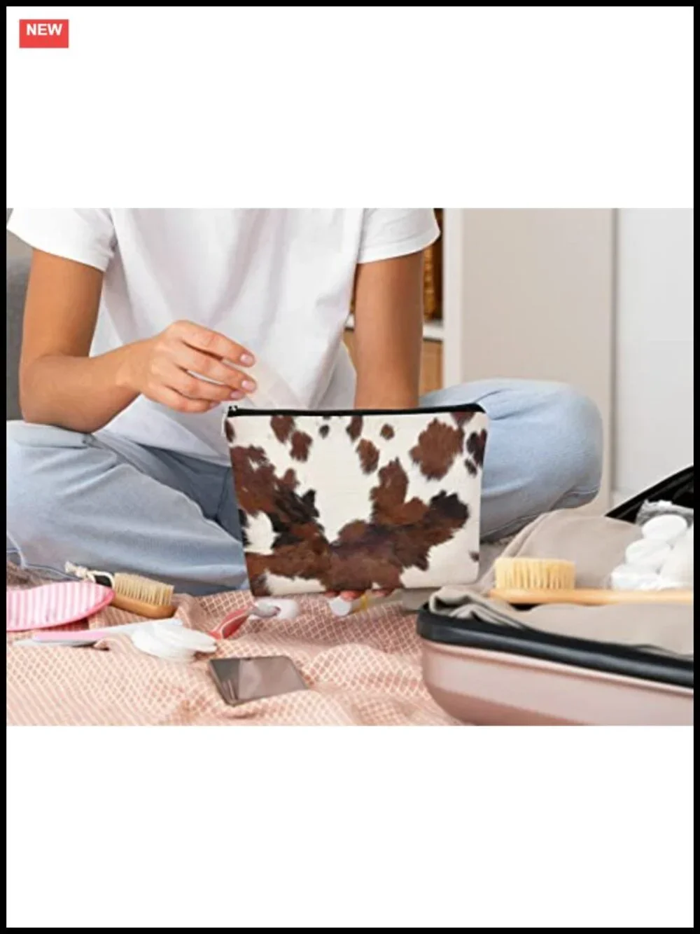 Western Cow Print Makeup Bag Cosmetic Bag Linen
